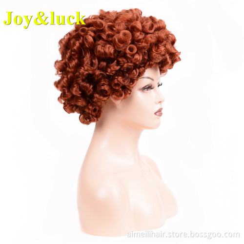 Women's Wig Burgundy Color Wholesale Price Wigs With Bangs Black Woman Ladies Hair Bouncy Curly Short Synthetic Hair Wigs